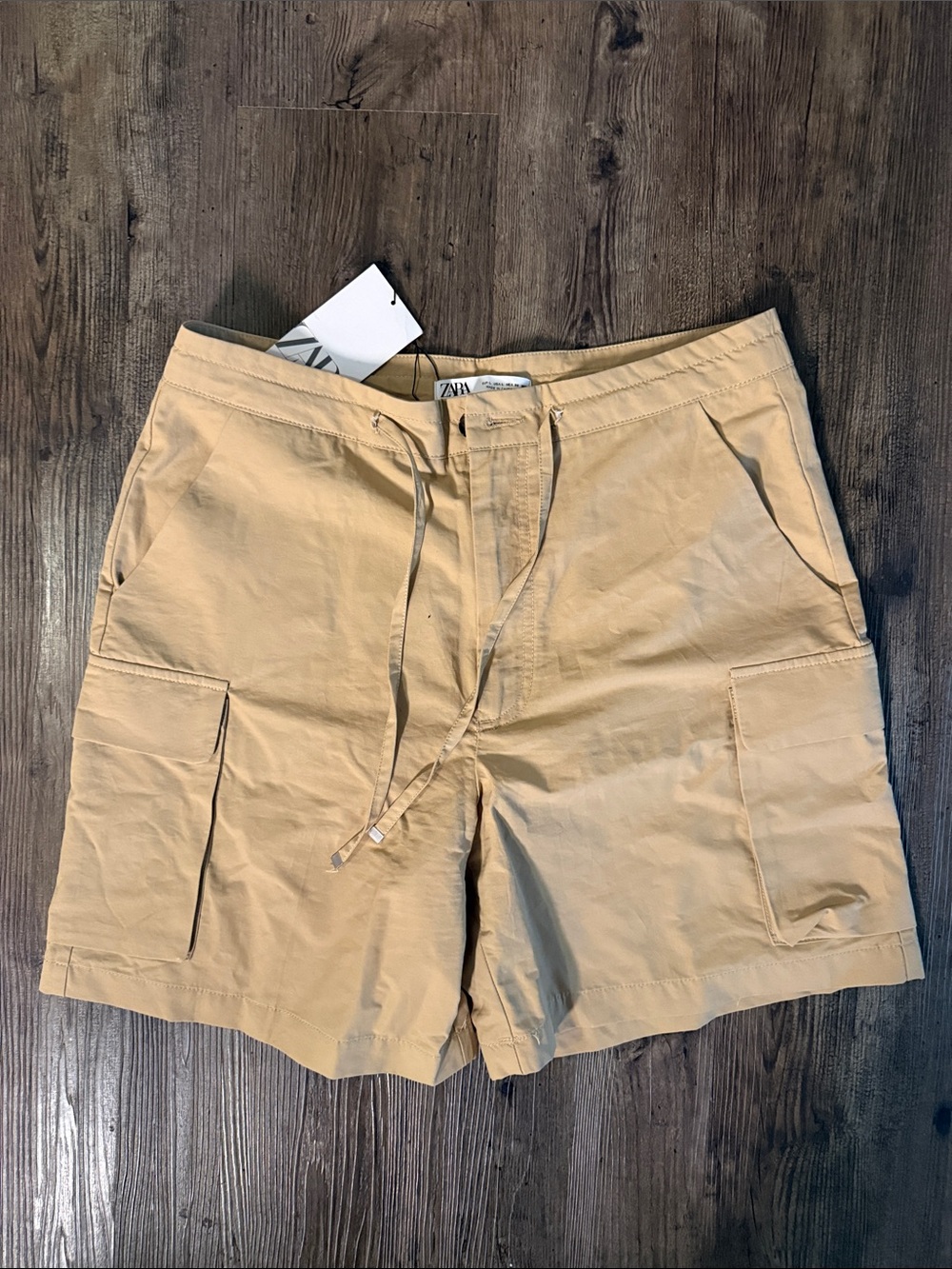 Zara Beige Cargo Drawstring Shorts